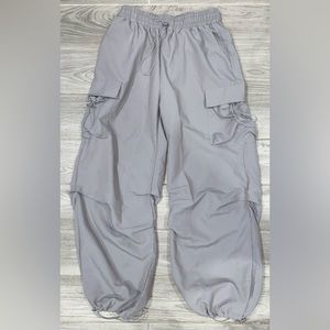 gray parachute pants